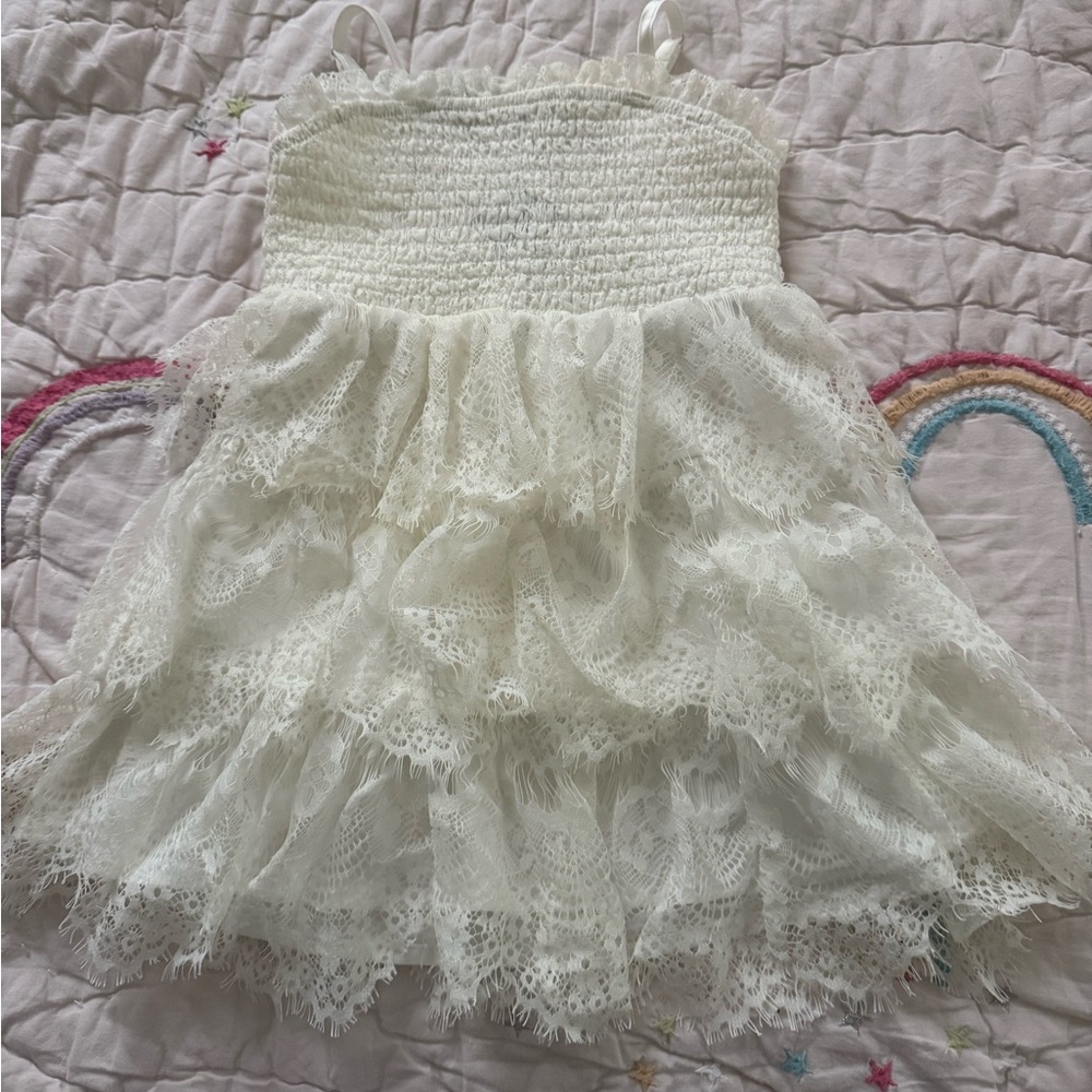 Beautiful Baby Girl Cream Lace Tiered Dress